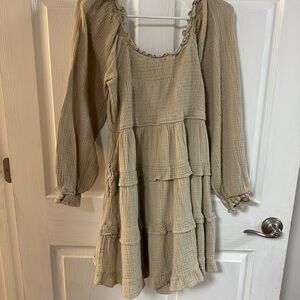 Elegant Beige Tiered Dress